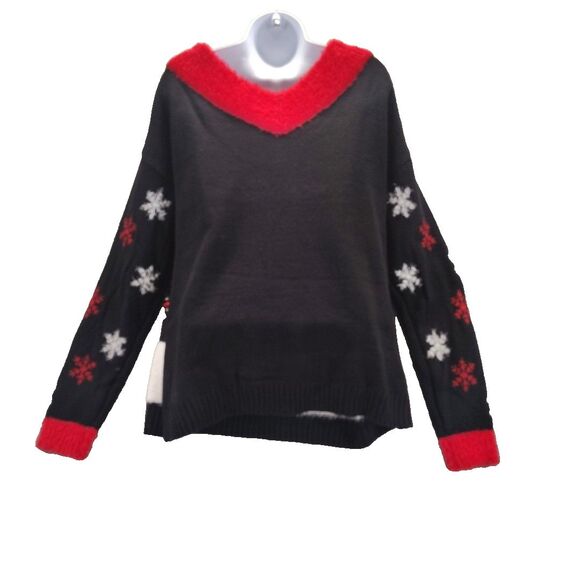 Holiday Time Embellished Black Red Snow Way Christmas Sweater XL 16-18 NWT - Picture 8 of 12